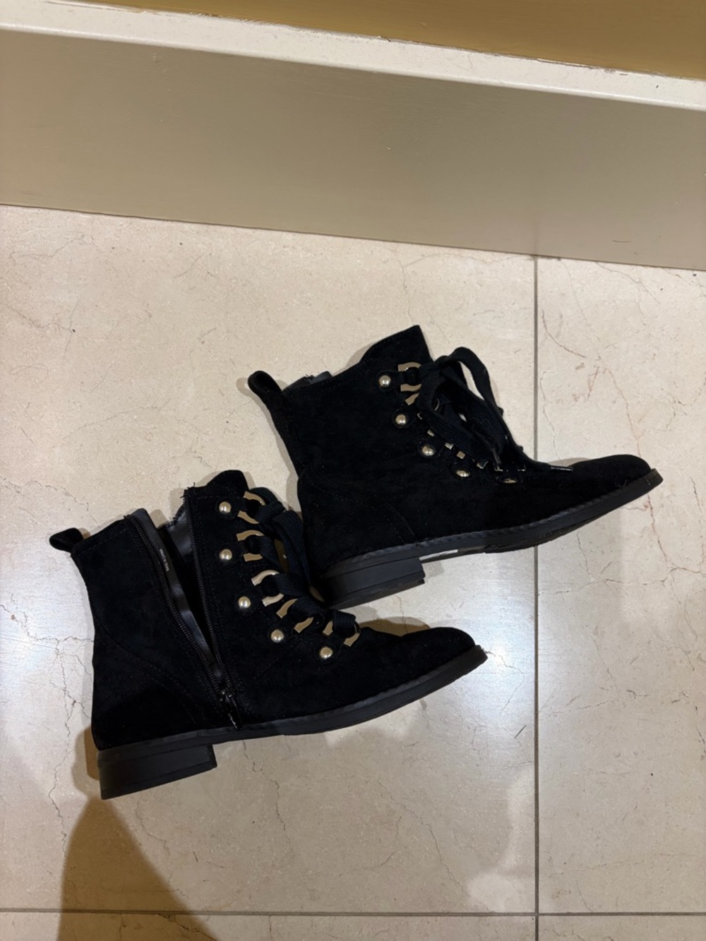 le chateau Black Suede Lace-Up Ankle Boots(new, never worn)